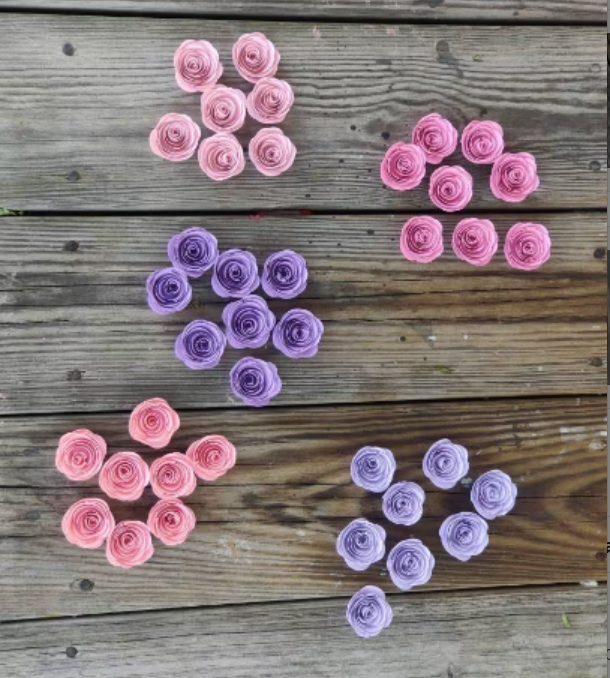 25 Pink and Purple Rolled Paper Flowers