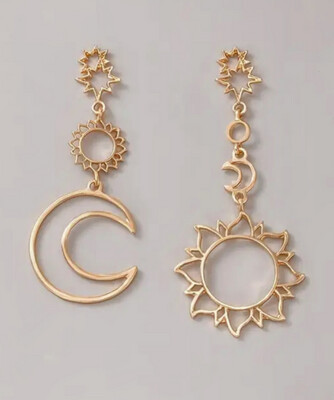 Sun, Moon, Star Long Earrings