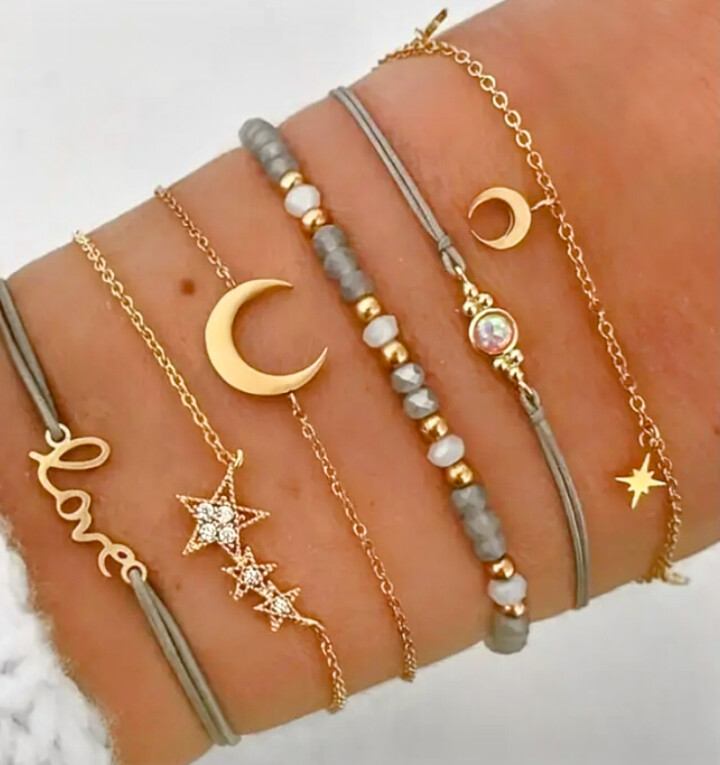 6 pc Set Moon &amp; Star