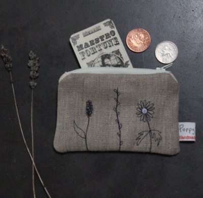 Poppy Treffry - Mini Wild Grasses Embroidered Small  Pouch
