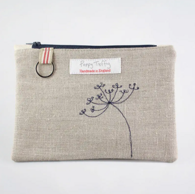 Poppy Treffry - seed head flat embroidered purse with keyring