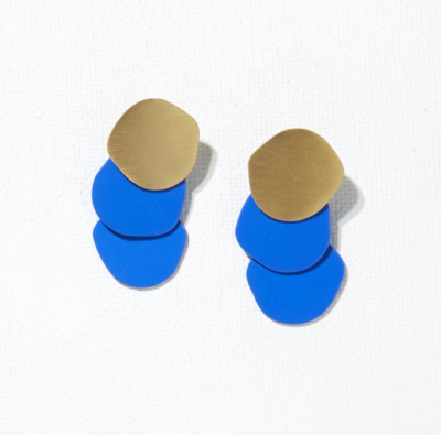 INK + ALLOY: Matte Brass and Cobalt Triple Circle Post Earrings