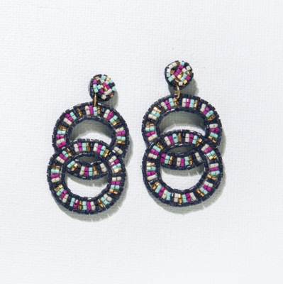 INK + ALLOY: Navy Magenta Double Circle Beaded Post Earrings