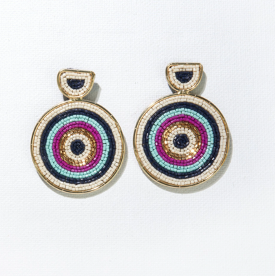 INK + ALLOY: Navy Magenta Striped Circle Earrings
