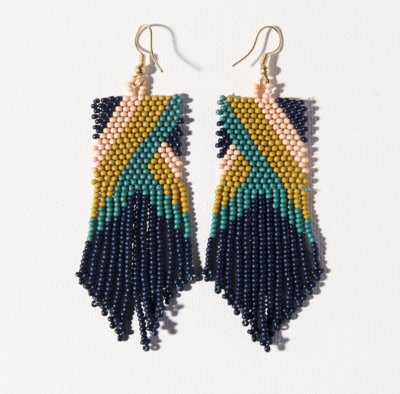 INK + ALLOY: Navy Teal Citron Angle Stripe Earring