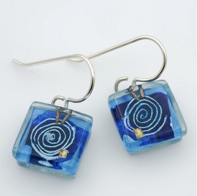 MOMO Glassworks: Mesmer Square Earrings- Deep Blue