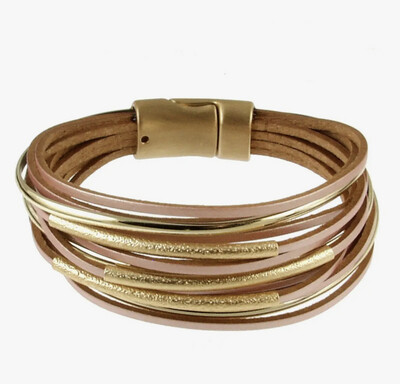 Origin Jewelry: Matt Multi Bracelet- Gold/Tan