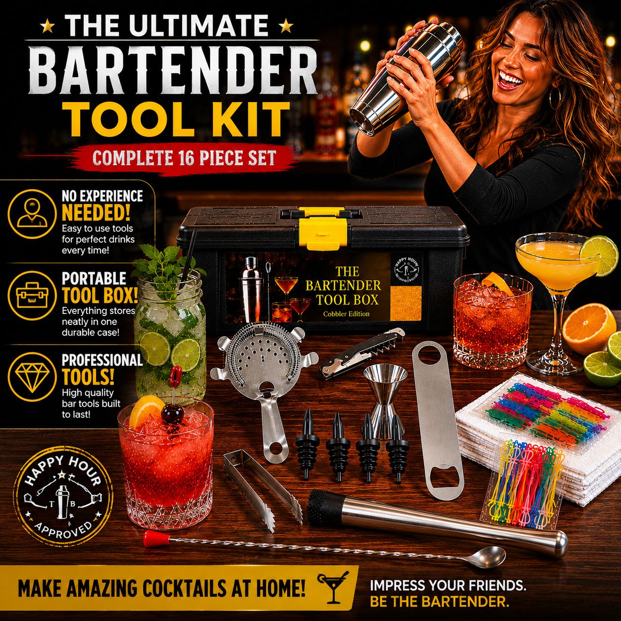 Bartender Tool Box Professional Bartending Kit  (Cobbler Edition)