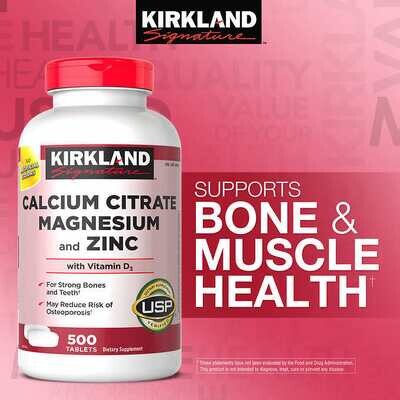 KIRKLAND SIGNATURE CALCIUM CITRATE MAGNESIUM &amp; ZINC 500 TABLETS