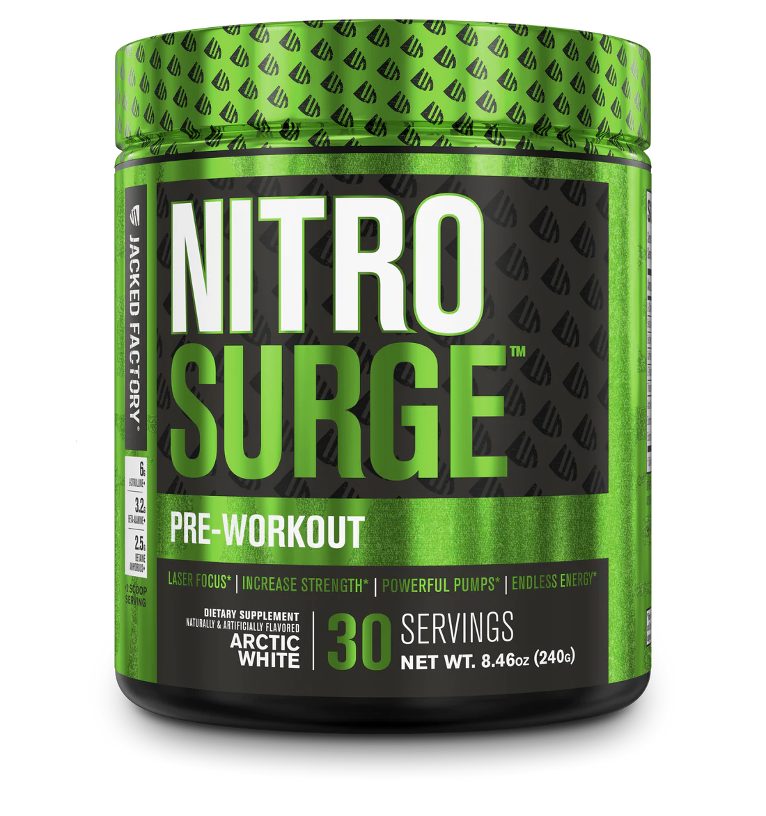 JACKED FACTORY NITROSURGE PRE-WORKOUT POWDER, Pick Your Flavor: CLUMPED - ARCTIC WHITE - Exp. 03/2026