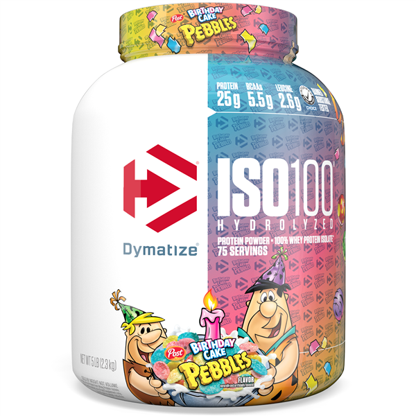 DYMATIZE 5lb ISO100 HYDROLYZED 100% WHEY PROTEIN ISOLATE, Pick Your Flavor: BIRTHDAY CAKE PEBBLES