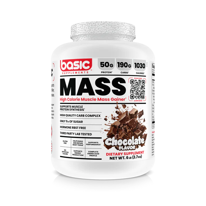 Basic Supplements MASS (High Calorie Muscle Mass Gainer), Size: 6lb, Pick Your Flavor: Chocolate