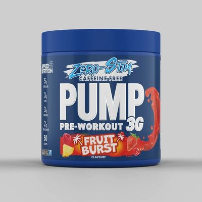 Applied Nutrition Pump 3G Zero Stim - Caffeine Free Pre-Workout 375g/50 Scoops Fruit Burst Flavor