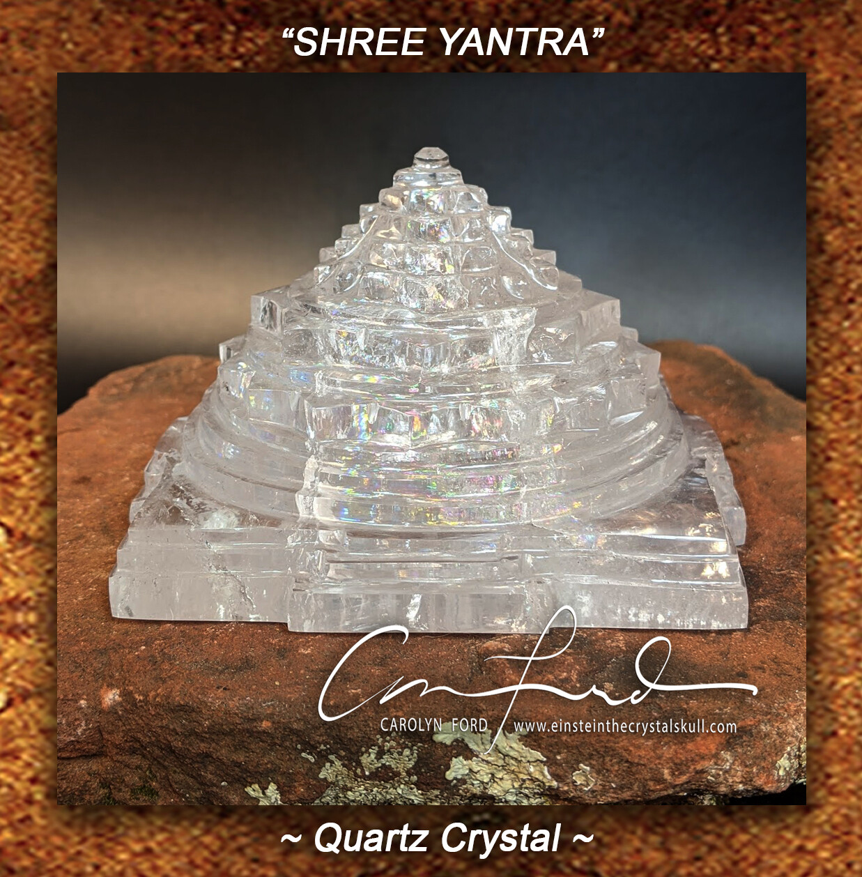 Shree Yantra In Natural Quartz Crystal ~  Einstein the Ancient Crystal Skull Imprinted