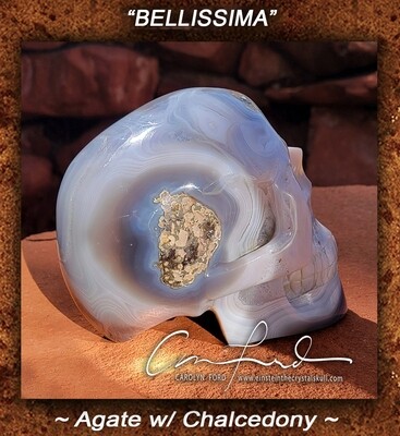 Agate Skull w/ Chalcedony,  Einstein the Ancient Crystal Skull Imprinted 