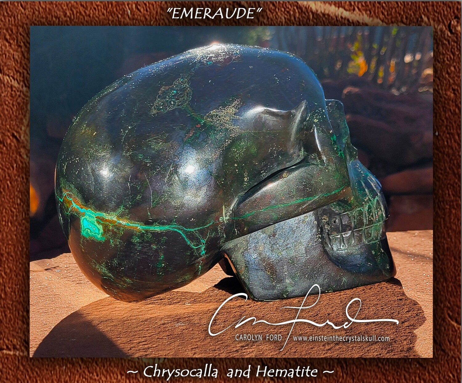 CHRYSOCOLLA / HEMATITE Skull, Einstein Imprinted,  