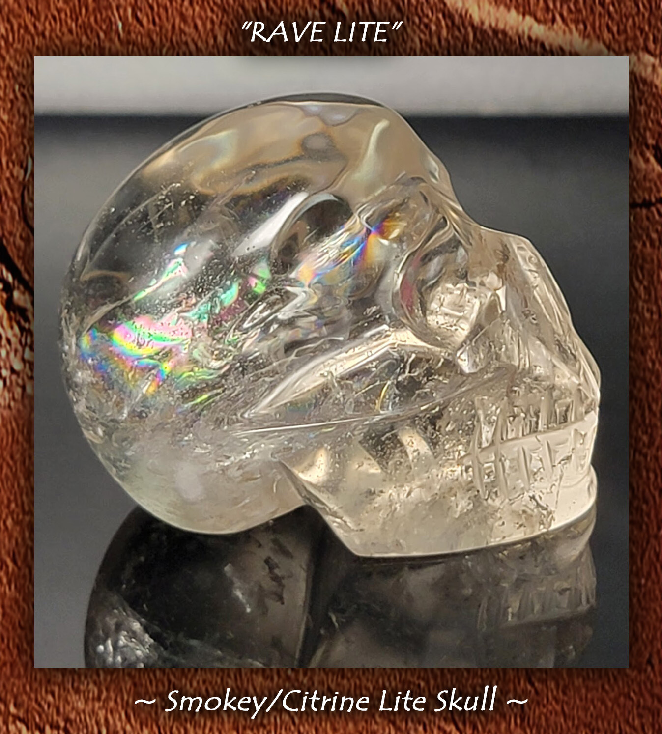 Smokey / Citrine Lite Quartz Crystal Skull, Einstein Imprinted, 