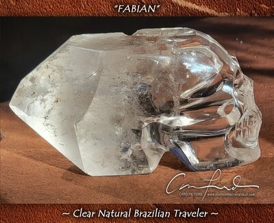 Clear Quartz Crystal Skull Traveler, Einstein Imprinted Skull 