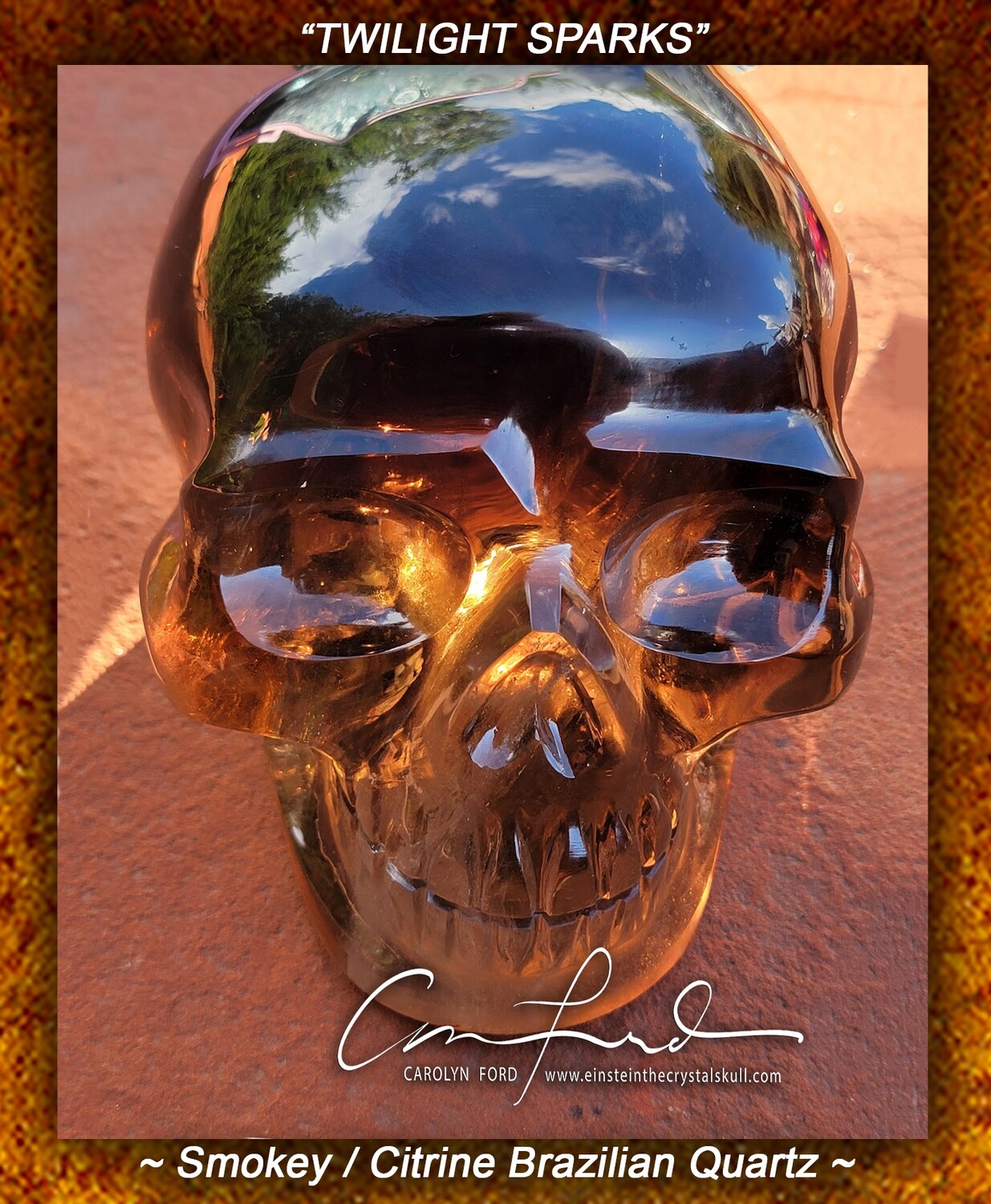 Smokey Citrine Quartz Crystal Skull, Einstein Imprinted,  