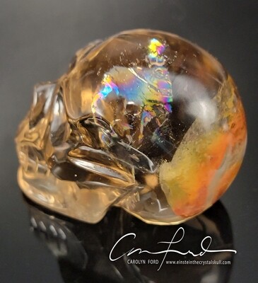 Smokey Citrine Quartz Crystal Skull, Einstein Imprinted,  