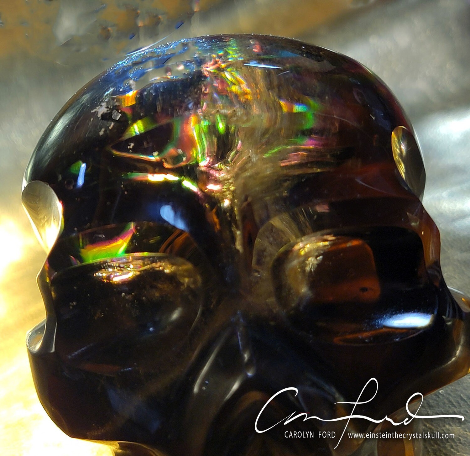 Dark Smokey Quartz Crystal Skull Einstein Imprinted. 