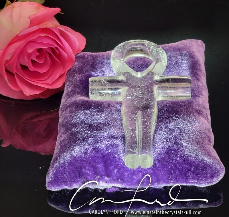 ANKH w/ Quartz Crystal and Cushion, Einstein the Ancient Crystal Skull Imprinted