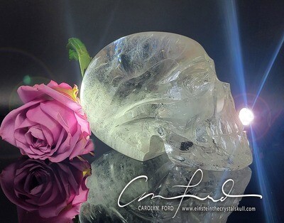 Clear Brazilian Quartz Crystal Skull, Einstein Imprinted, 