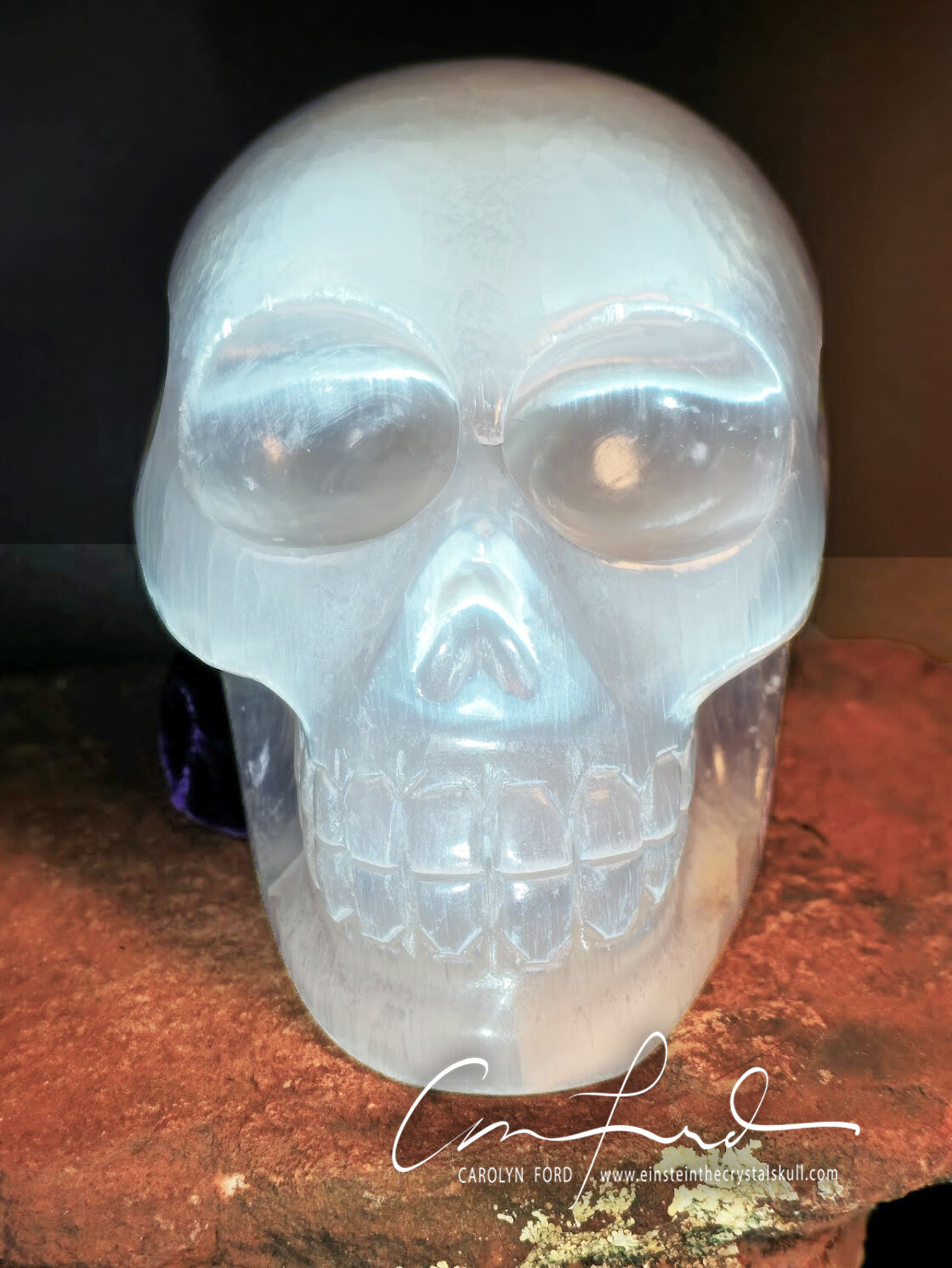 Selenite "BABY EINSTEIN" Crystal Skull, Einstein Imprinted, "MOON DANCER"