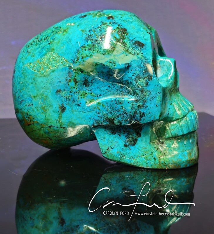 CHRYSOCOLLA  Skull, Einstein Imprinted,  "OCEAN DANCER"