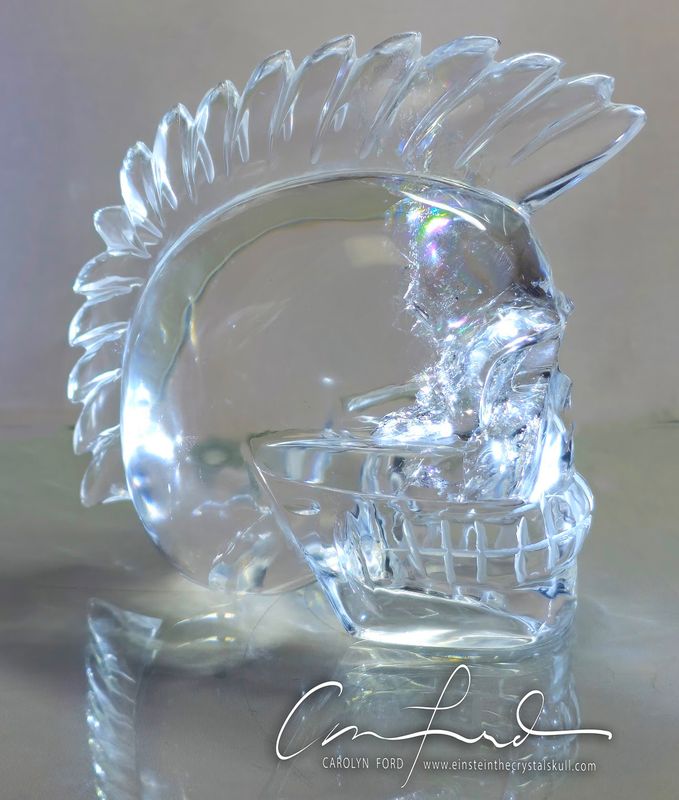 Lemurian Clear Quartz Mohawk Skull ~ Einstein Imprinted,  "SPARKS".