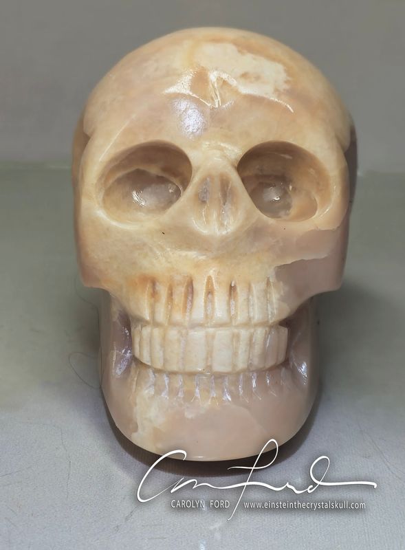Pink Soapstone Skull, Einstein Imprinted, "TIA ROSE"