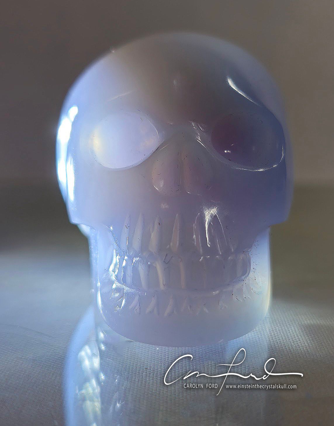 Blue Chalcedony Einstein the Ancient Crystal  Skull Imprinted "BLUE FAIRY HEART" .