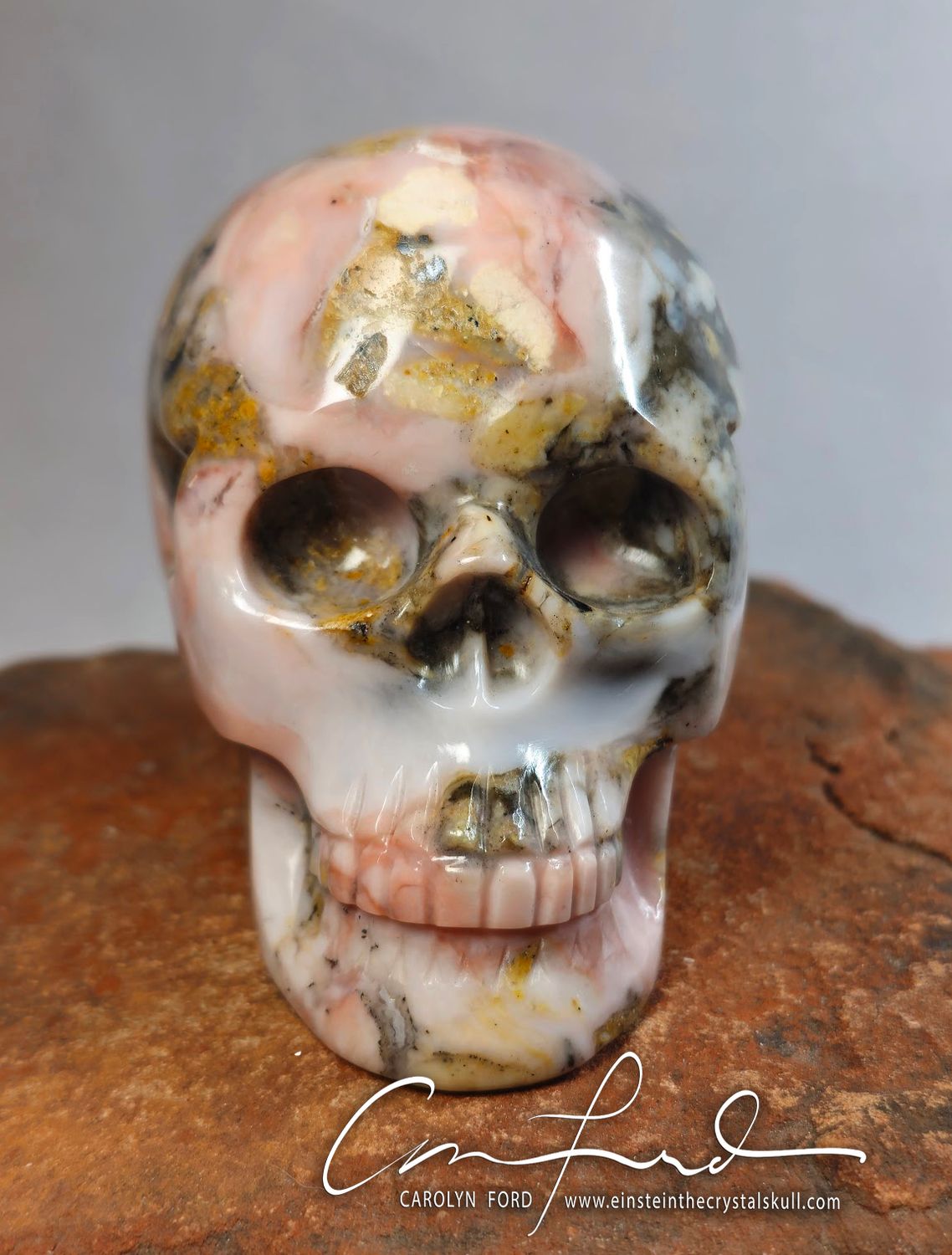 PINK OPAL , Einstein Imprinted Skull - "DOLPHIN LOVE"