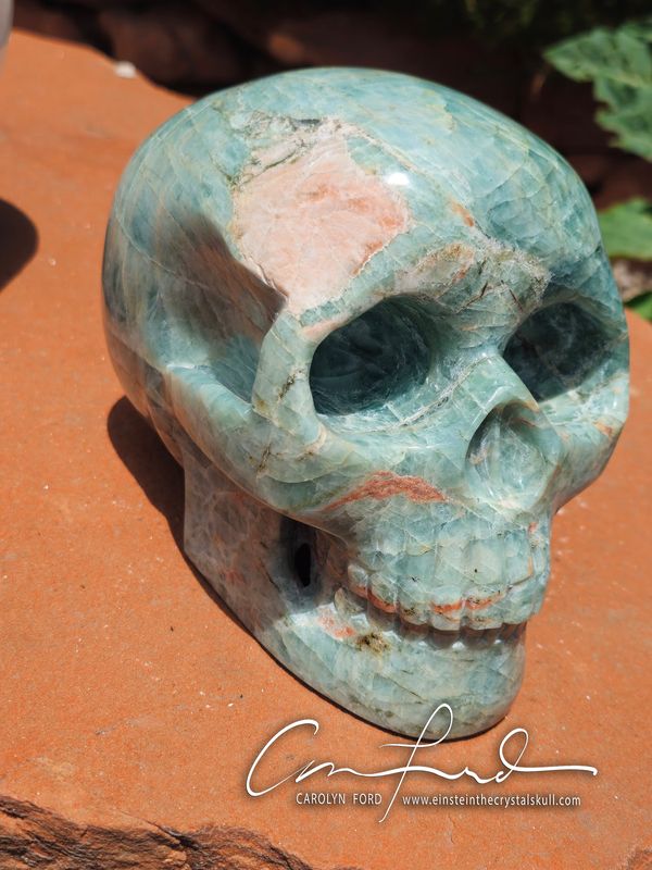 AQUAMARINE Skull, Einstein Imprinted "FIONA FORTUNE"