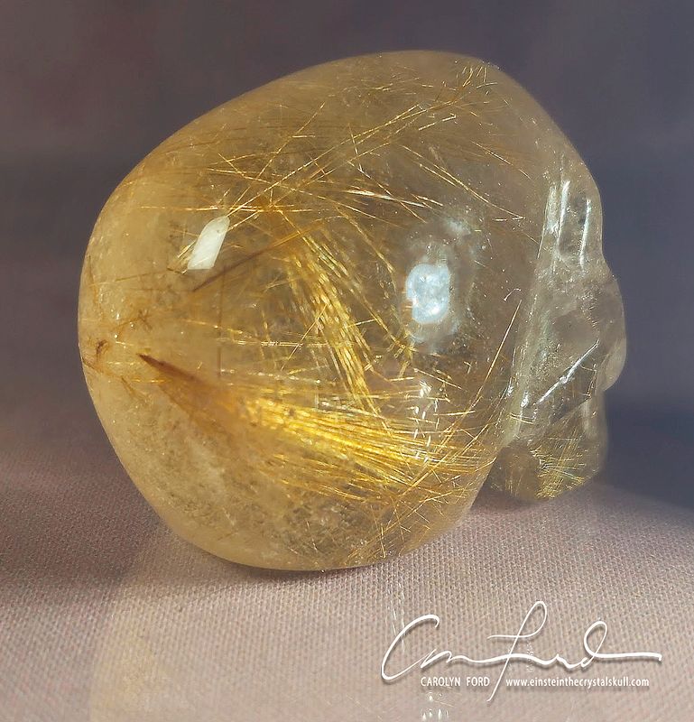 Golden Rutile, Quartz Skull Einstein Imprinted Golden Rutile, Quartz Skull Einstein Imprinted "SPARKS"