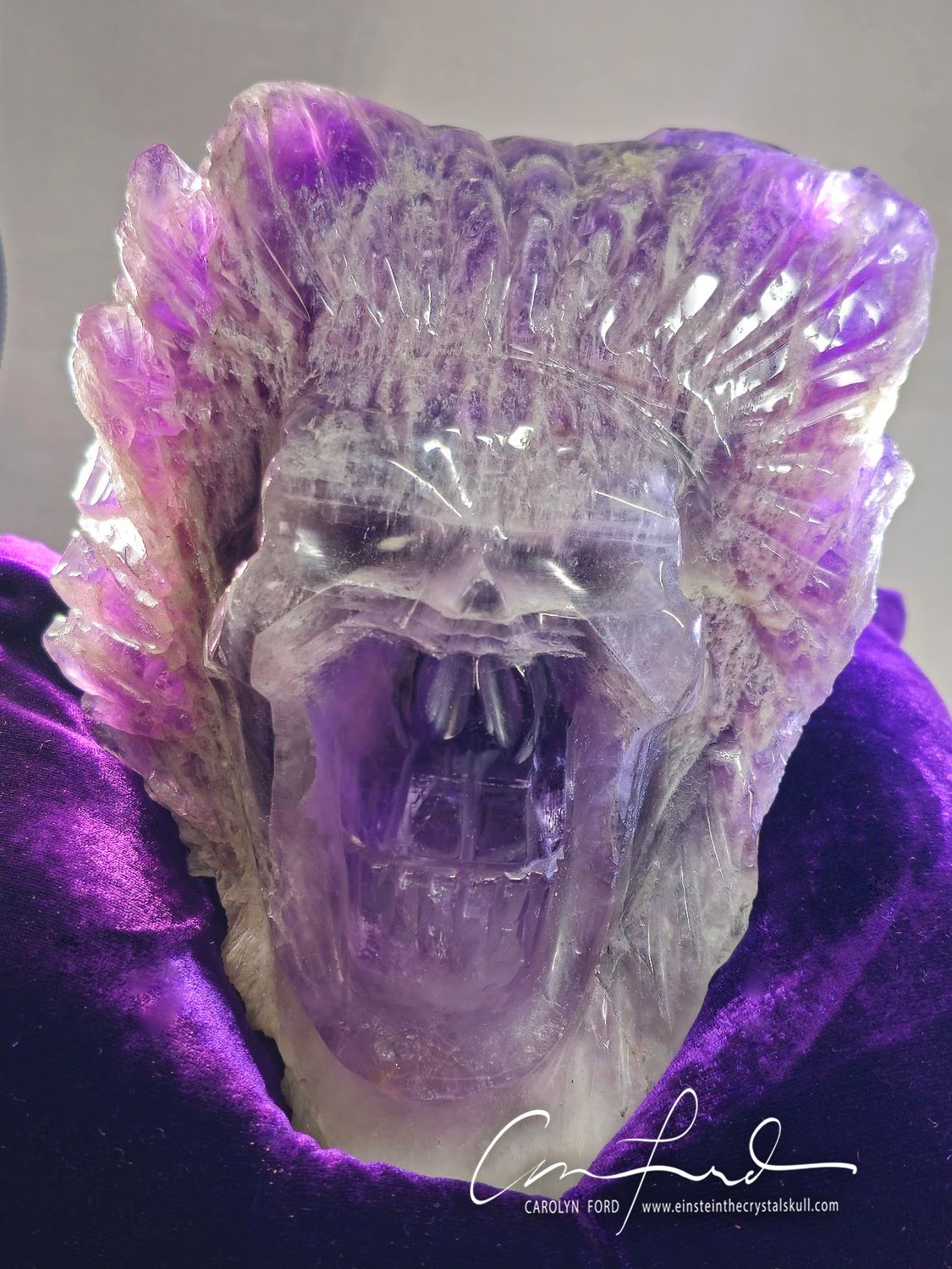 Amethyst  Natural Points Skull,  Einstein Imprinted, "VIOLET LION" w/ cushion