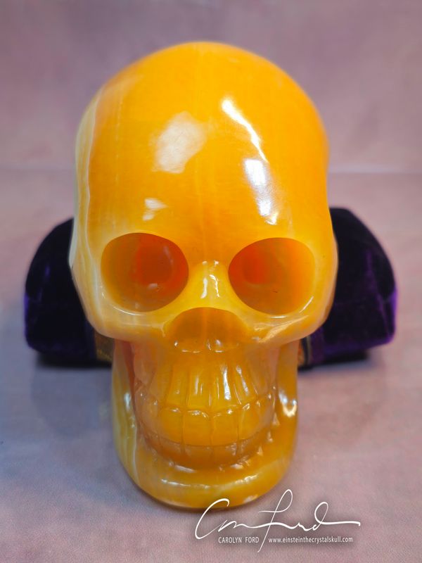 Orange Calcite, Baby Einstein Imprinted Skull,  "AURELIUS"