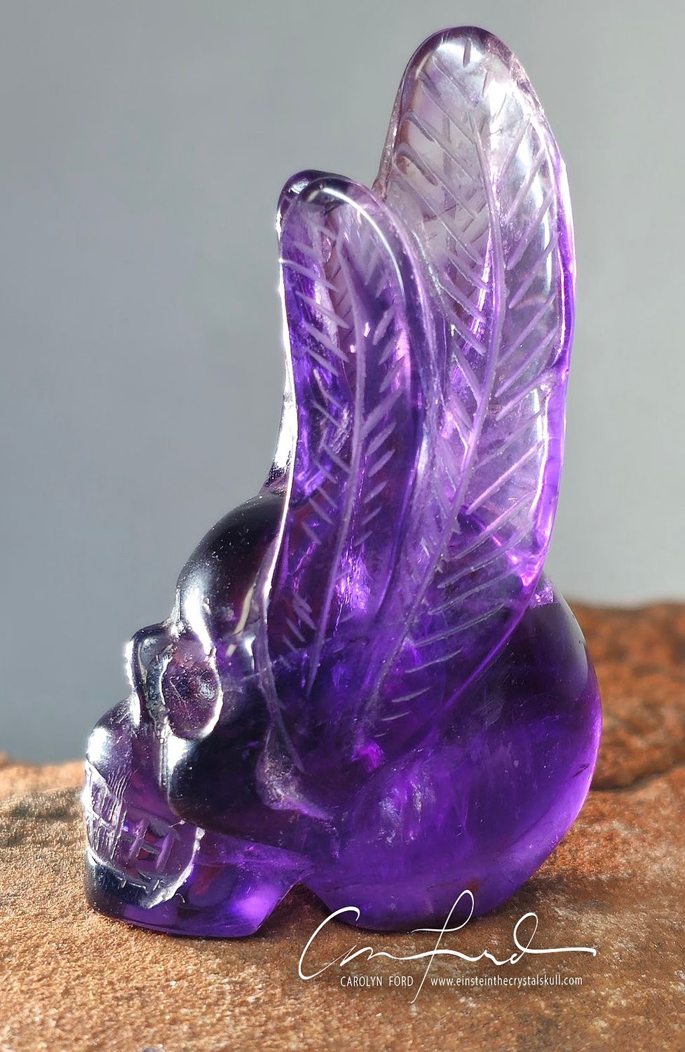 Amethyst Winged Skull,  Einstein Imprinted, "VIOLET- PEACE - WINGS"