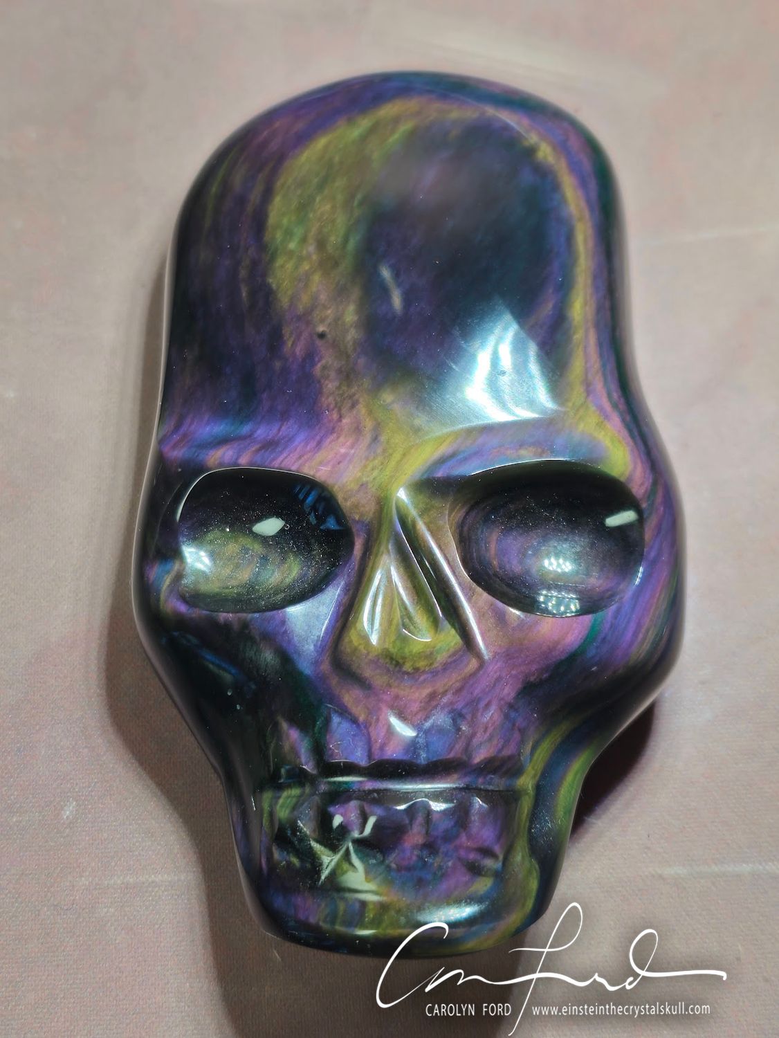 Rainbow Obsidian, Palm Healing Skull, Einstein Imprinted "SPRITE"