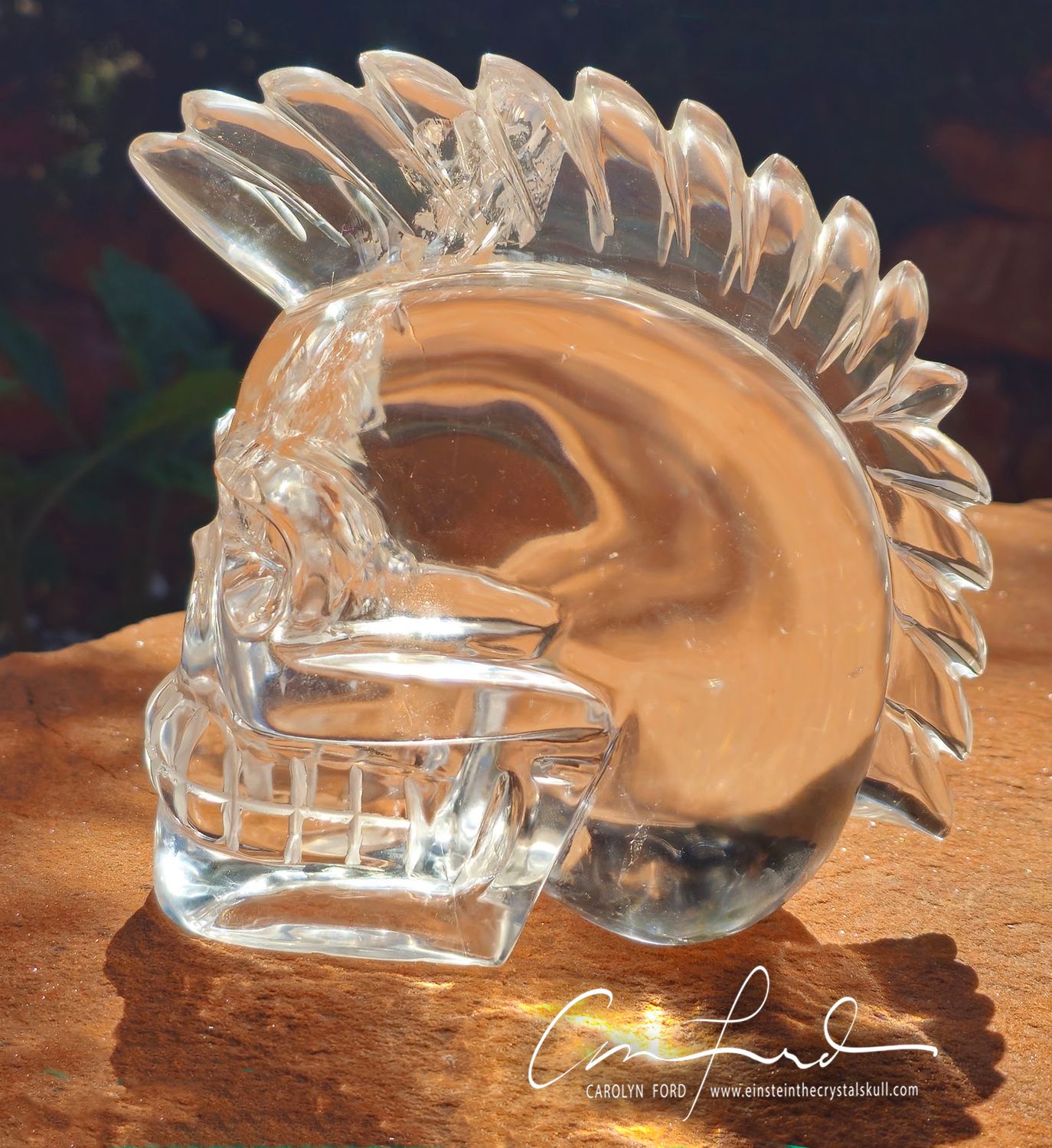 Lemurian Clear Quartz Skull w/ Crest of Feathers ~ Einstein Imprinted,  "SPIRITUAL WARRIOR".