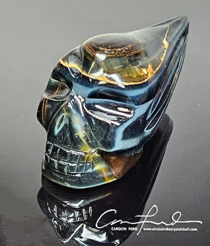 Blue Tiger Eye (Rare) Mystic Traveler Skull, Einstein Imprinted Blue Tiger Eye (Rare) Mystic Traveler Skull, Einstein Imprinted "SANTA FE"