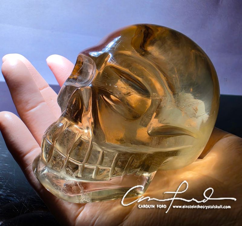 Brilliant Citrine Crystal Skull, Einstein Imprinted "DESIRED"