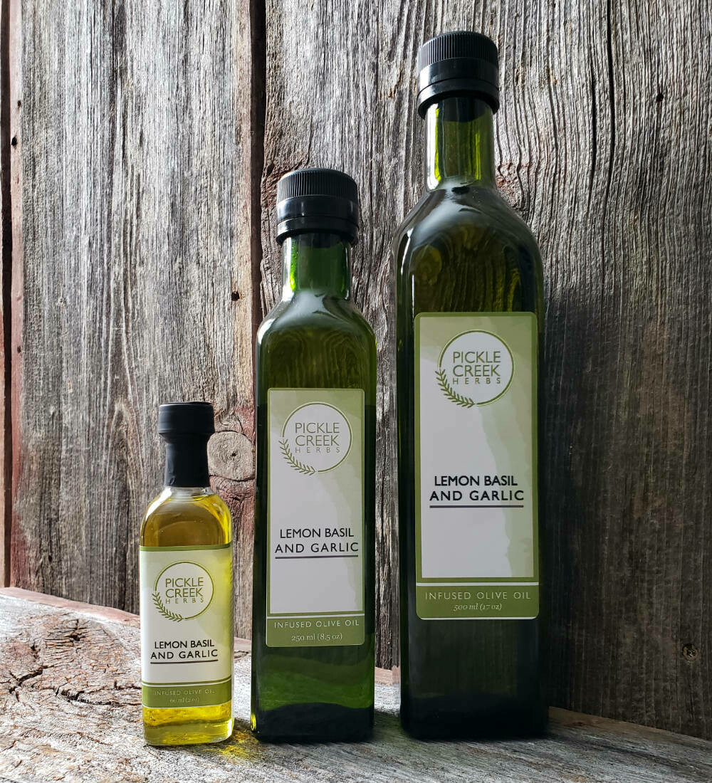 Lemon Basil and Garlic Infused Olive Oil