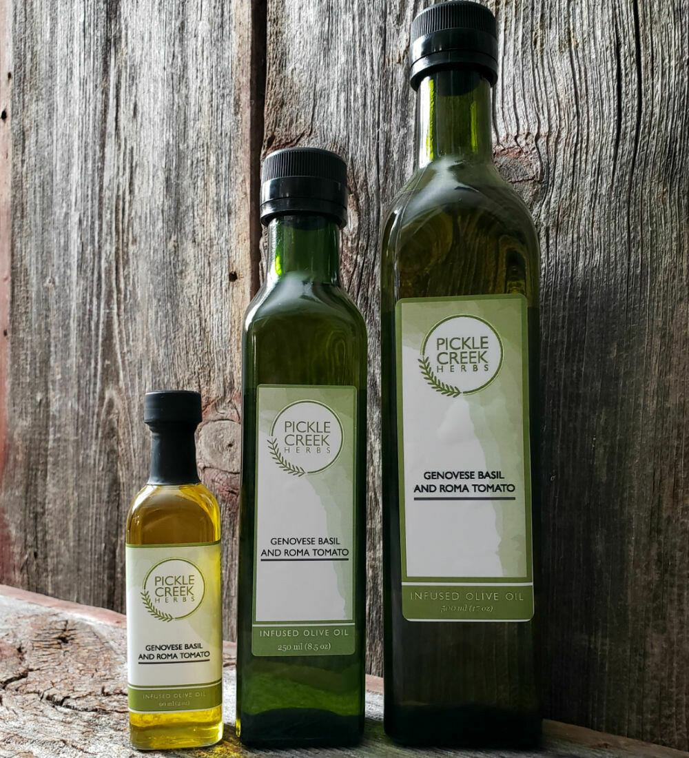 Genovese Basil and Roma Tomato Infused Olive Oil Genovese Basil and Roma Tomato Infused Olive Oil