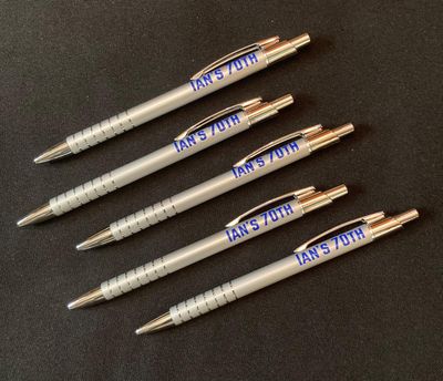 Ian&#39;s 70th Bday Pens - Gift Branding (UV DTF Stickers)