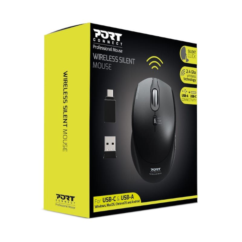 Port Wireless Silent 3600DPI 3 Button USB and Type-C Dongle Mouse