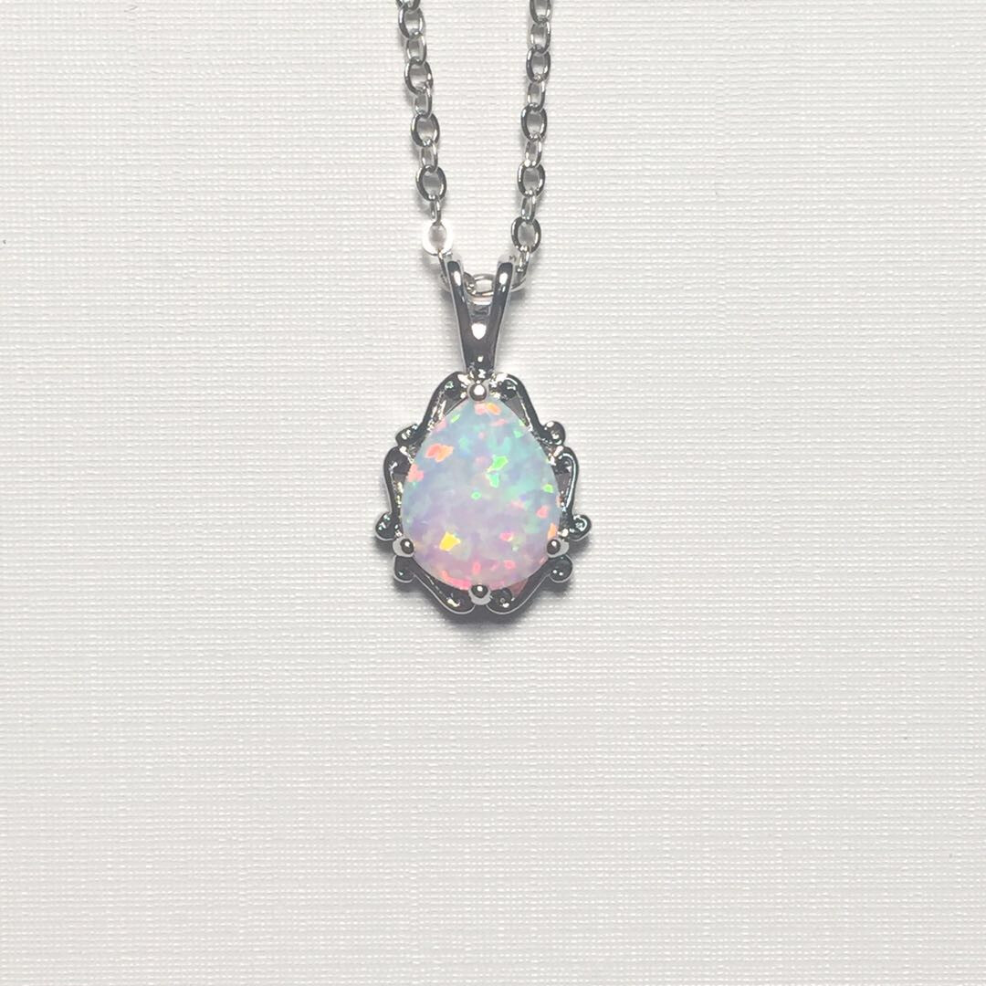 Sterling Silver Fancy White Opal Necklace