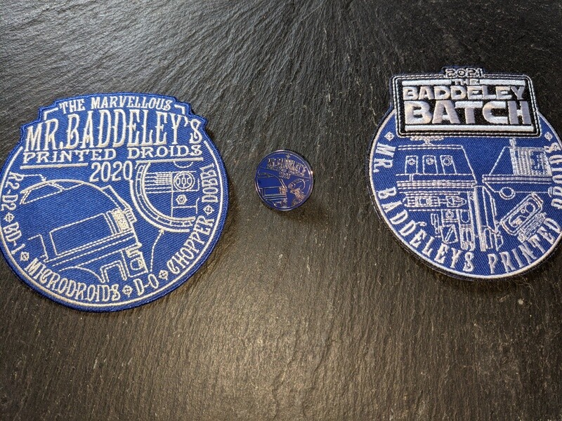 Mr Baddeleys Printed Droids Double Patch &amp; Pin Badge Set 1 *Shipping included to all countries*