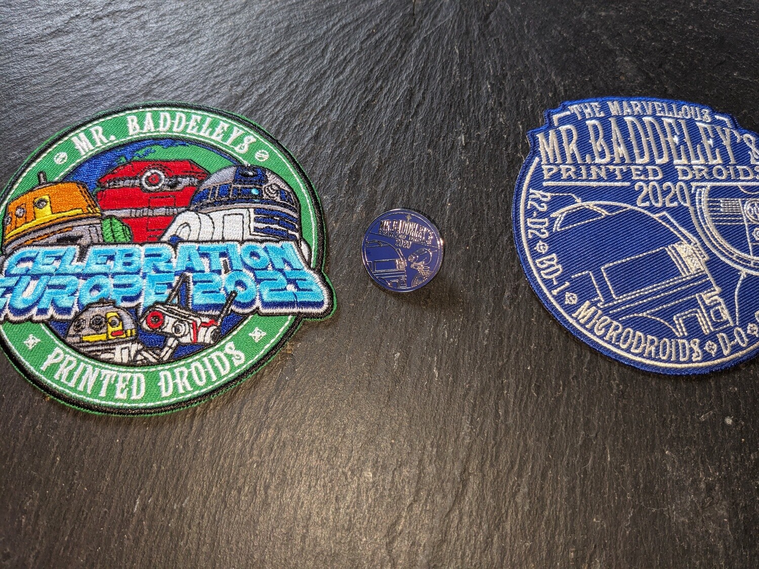 Mr Baddeleys Printed Droids Double Patch &amp; Pin Badge Set 3 *Shipping included to all countries*