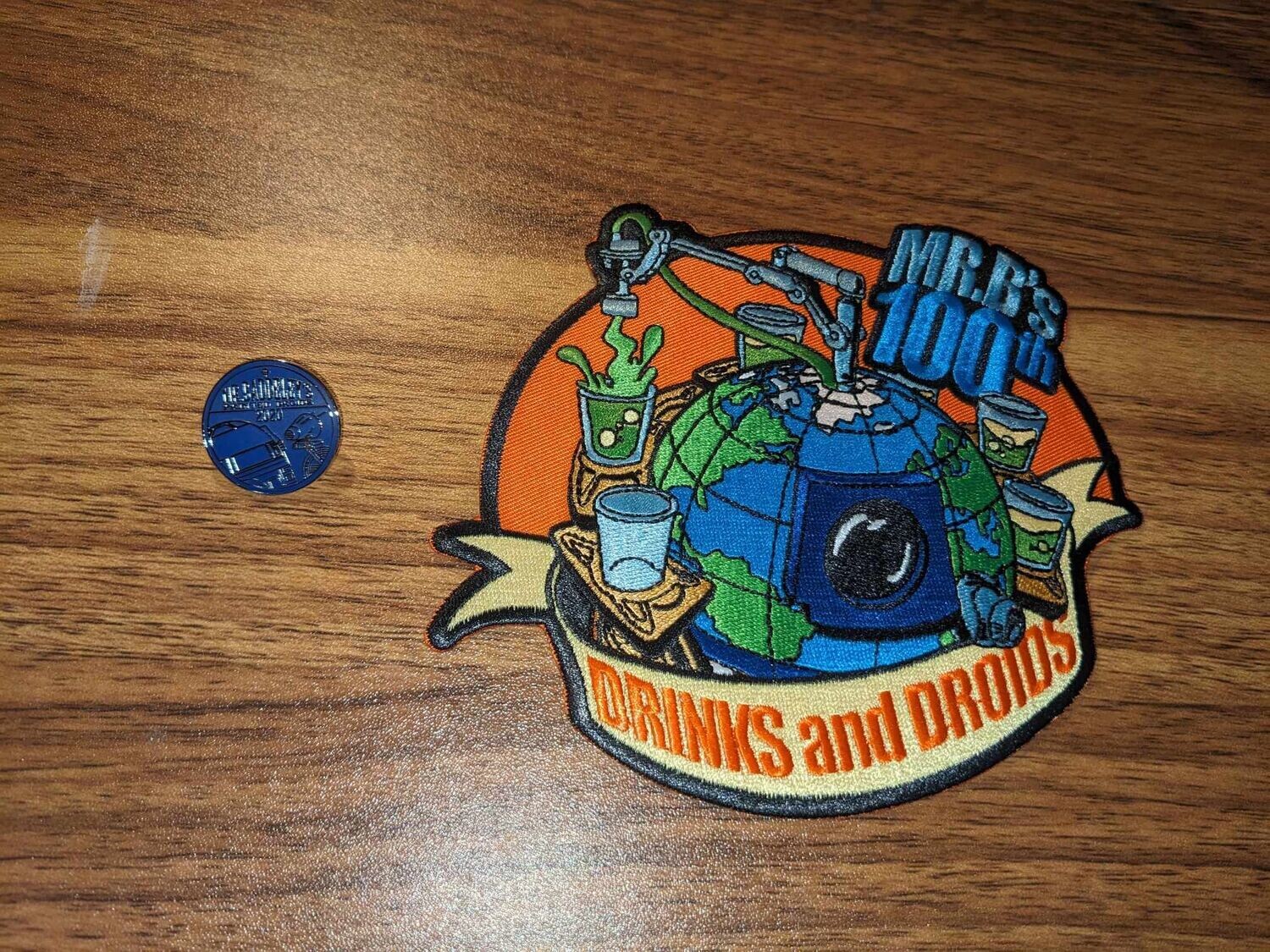 2024 Mr. B&#39;s 100th Drinks and Droids patch &amp; Enameled Pin badge